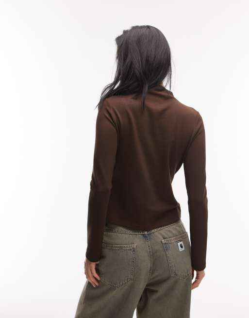 ASOS DESIGN - Top boutonné à manches longues - Marron, 3 de 4