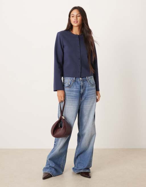 ASOS DESIGN - Top boutonné coupe carrée à boutonnage et épaulettes - Bleu marine, 3 de 4