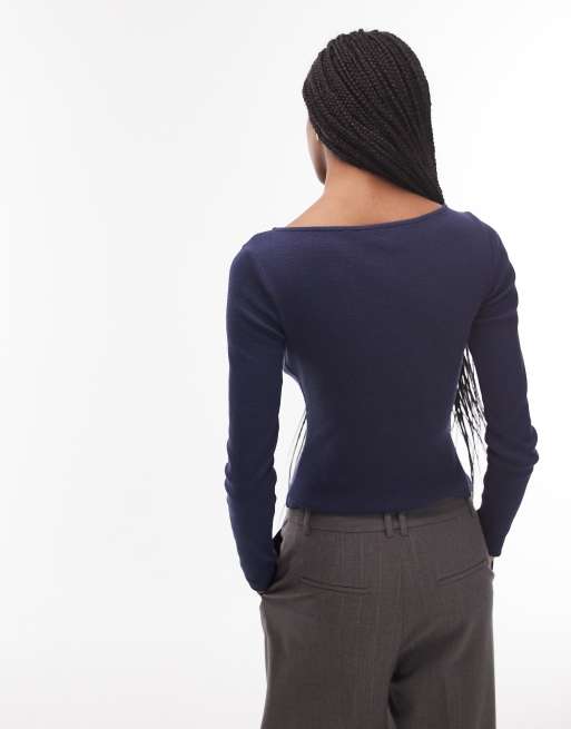 ASOS DESIGN - Top boutonné coupe nette en tissu finement côtelé - Bleu marine, 4 de 4