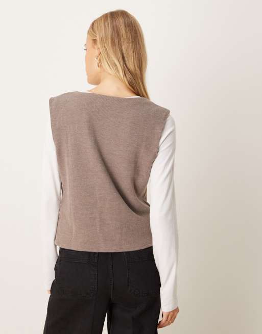 ASOS DESIGN - Top boutonné sans manches en tissu ultra-doux - Chocolat, 3 de 4