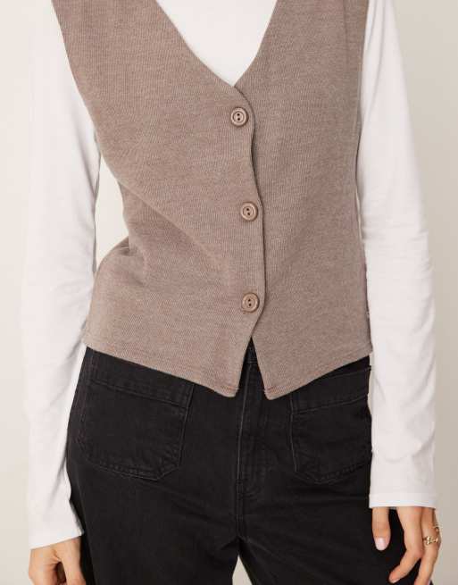 ASOS DESIGN - Top boutonné sans manches en tissu ultra-doux - Chocolat, 4 de 4