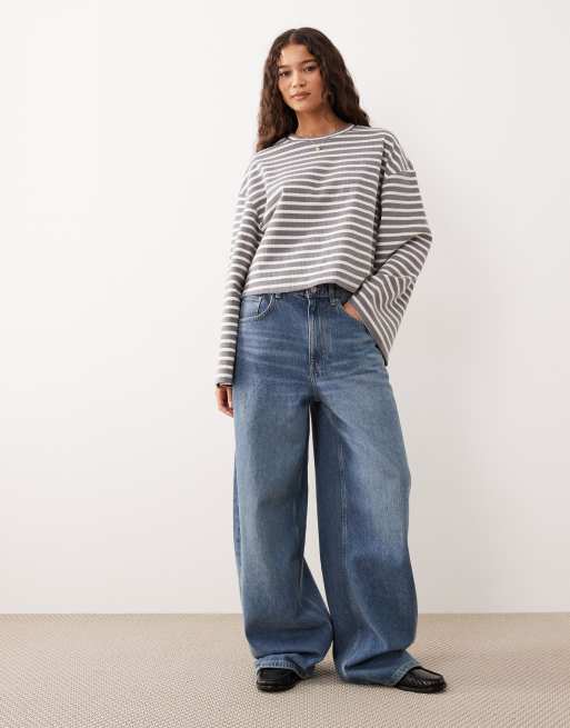ASOS DESIGN - Top brossé à rayures et manches amples coupe carrée - Gris, 4 de 4