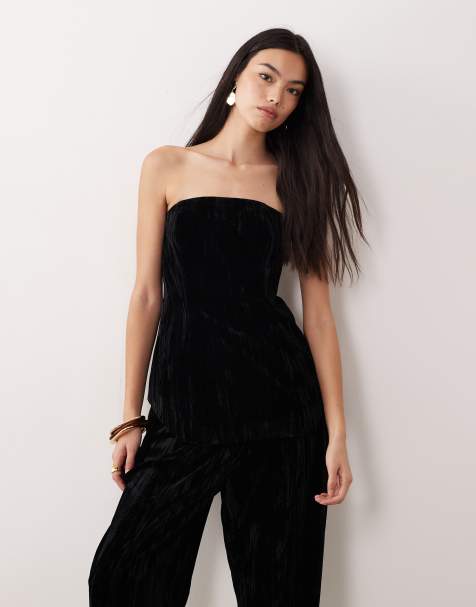ASOS DESIGN - Top bustier d'ensemble habillé en velours avec ourlet à basque incurvé - view 1