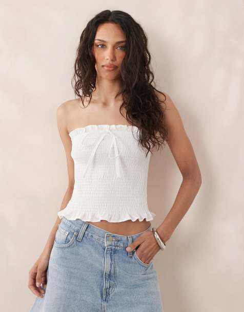 ASOS DESIGN - Top bustier froncé avec liens - Blanc - view 1