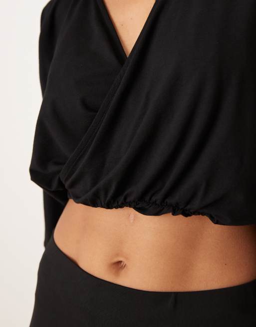 ASOS DESIGN - Top cache-cœur à manches chauve-souris longues - Noir, 3 de 4