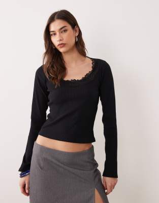 ASOS DESIGN - Top cache-caur effet drapé à manches longues en jersey doux - Noir