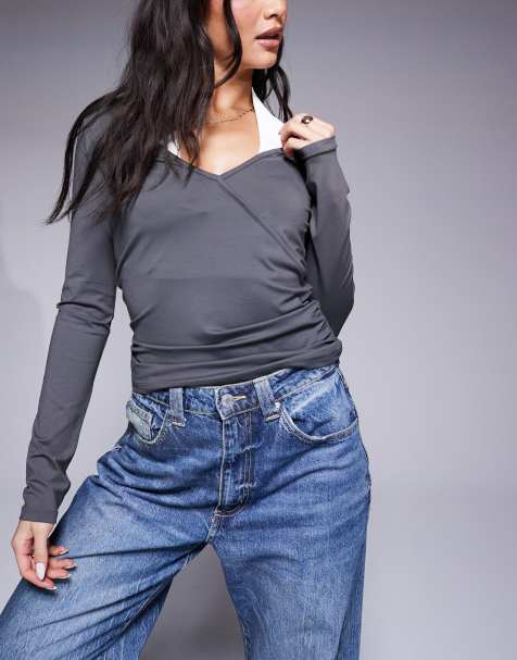 ASOS DESIGN - Top cache-cœur en polyamide avec empiècement façon dos nu - Gris ardoise - view 1