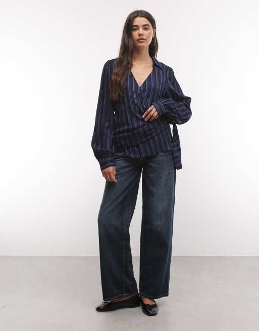 ASOS DESIGN top cache-cœur fluide à rayures bleu foncé, 2 de 4