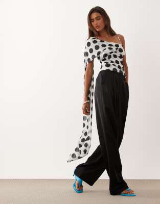 Top cache-caur style foulard en mousseline stretch à pois - Noir et blanc XS