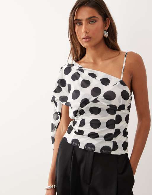 ASOS DESIGN - Top cache-cœur style foulard en mousseline stretch à pois - Noir et blanc, 2 de 4