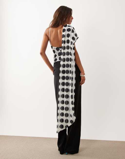 ASOS DESIGN - Top cache-cœur style foulard en mousseline stretch à pois - Noir et blanc, 3 de 4