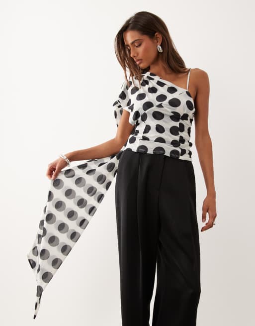 ASOS DESIGN - Top cache-cœur style foulard en mousseline stretch à pois - Noir et blanc, 4 de 4