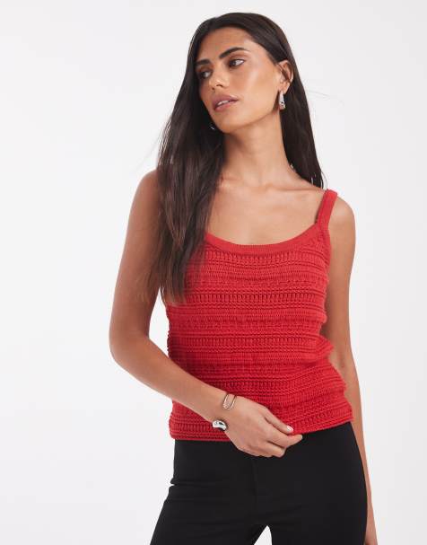 ASOS DESIGN top cami in maglia all'uncinetto coordinato rosso - view 1