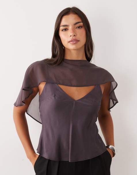 ASOS DESIGN top cami in raso con mantella color cioccolato - view 1