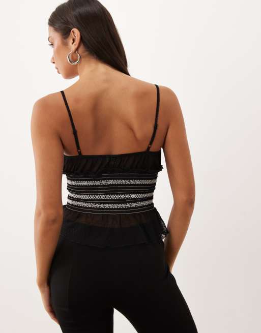 ASOS DESIGN top canotta in rete trasparente con vita arricciata nero, 4 di 4