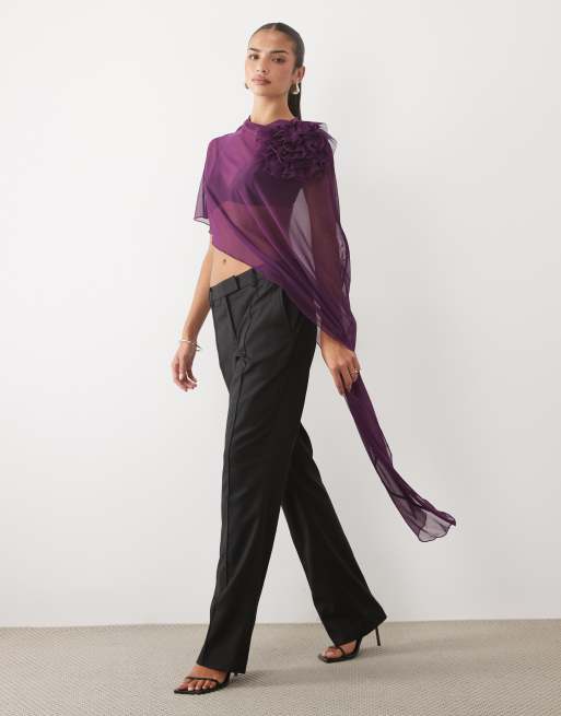 ASOS DESIGN top capa de malla drapeada con corsage en morado, 4 de 4