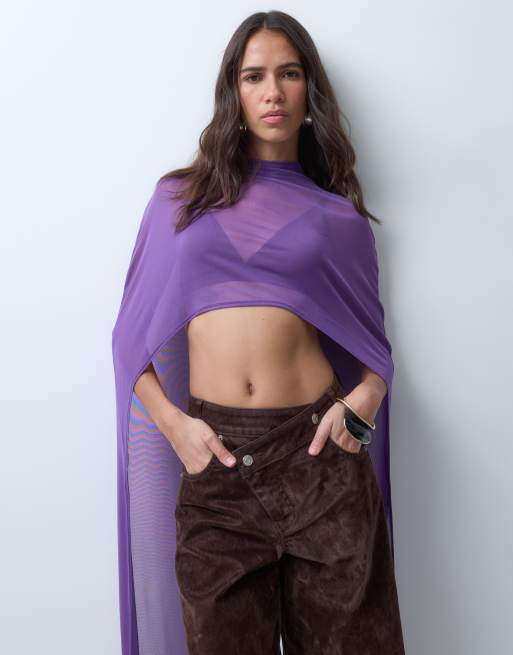 ASOS DESIGN top capa de malla hasta el suelo en morado, 2 de 4