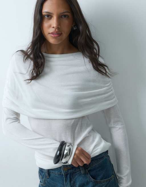 ASOS DESIGN - top capa fruncido de capas efecto segunda piel en crema, 3 de 5