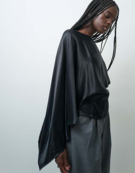 ASOS DESIGN - top capa satinado en negro - view 1