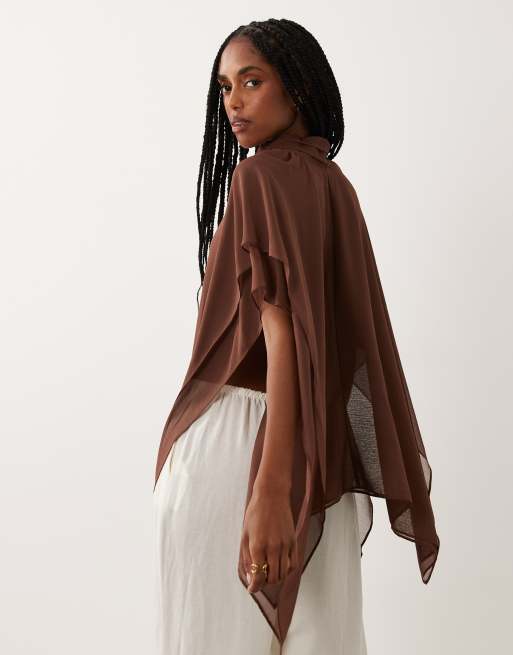 ASOS DESIGN top cape à double épaisseur en mousseline chocolat, 4 de 4