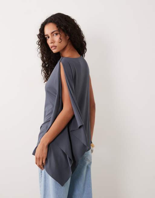 ASOS DESIGN top cape asymétrique en charbon, 3 de 4