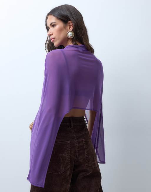 ASOS DESIGN top cape asymétrique en résille transparente couleur prune, 4 de 4