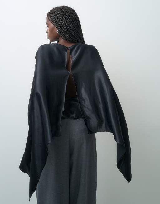 ASOS DESIGN top cape en satin noir, 3 de 4