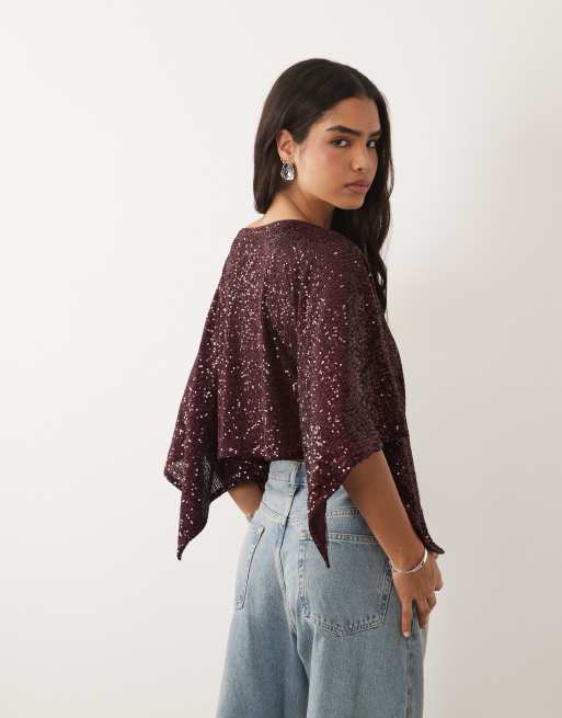 ASOS DESIGN - Top cape orné de sequins - Baie, 3 de 4
