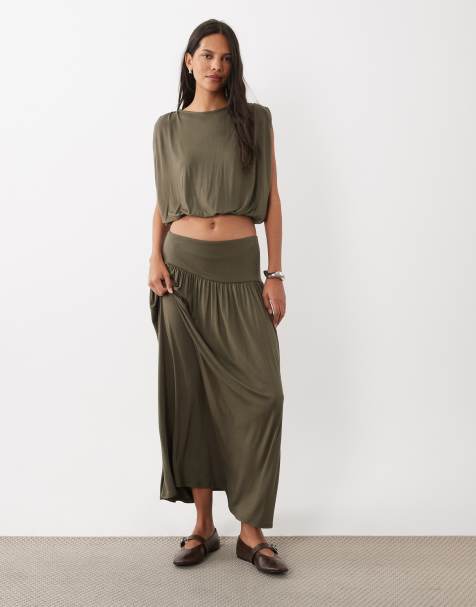 ASOS DESIGN - Top caqui drapeado con pliegues en los hombros (parte de un conjunto) - view 1
