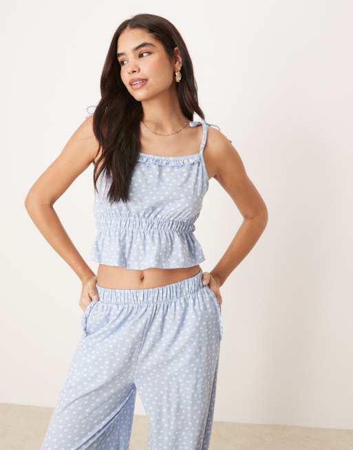 ASOS DESIGN - Top caraco à assortir - Bleu à imprimé pâquerettes