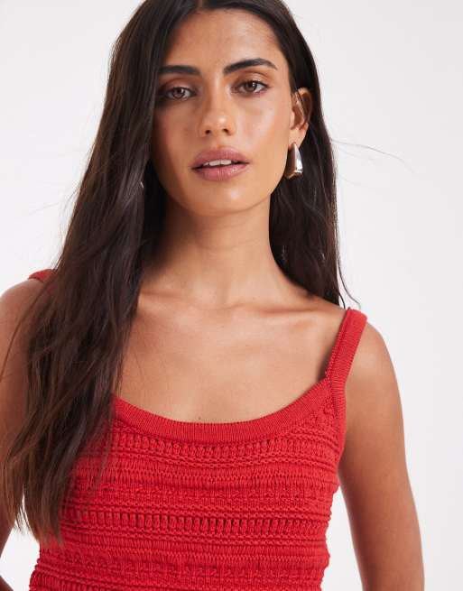ASOS DESIGN top caraco en maille crochet coordonné rouge, 3 de 4