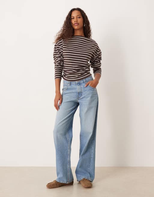 ASOS DESIGN - Top cintré à épaules dénudées en tissu brossé rayé - Marron, 2 de 4