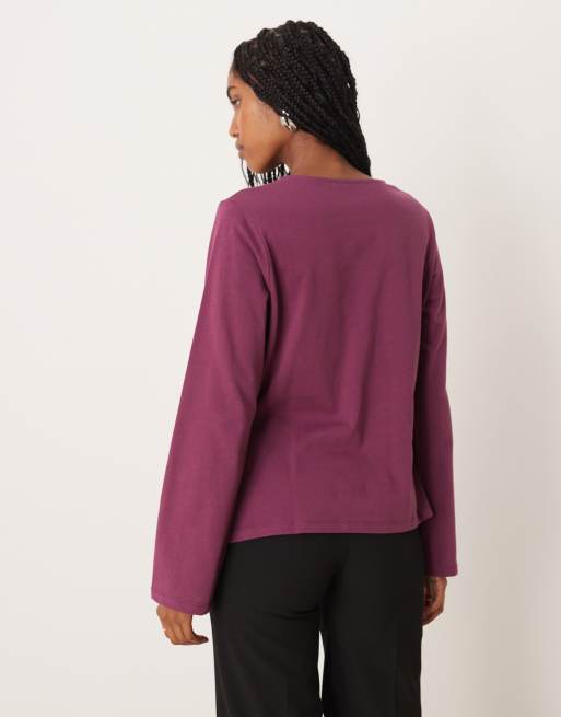 ASOS DESIGN - Top cintré à la taille avec manches longues et détail noué sur les côtés - Prune, 4 de 4