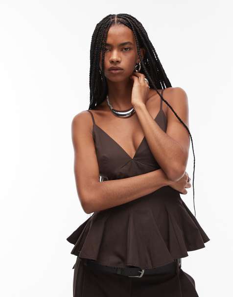 ASOS DESIGN - Top cintré avec ourlet à basque - Chocolat - view 1