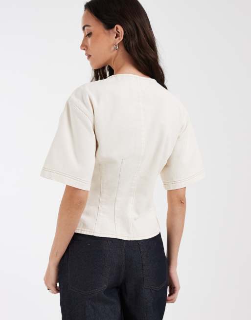 ASOS DESIGN - Top cintré en denim - Écru, 3 de 4