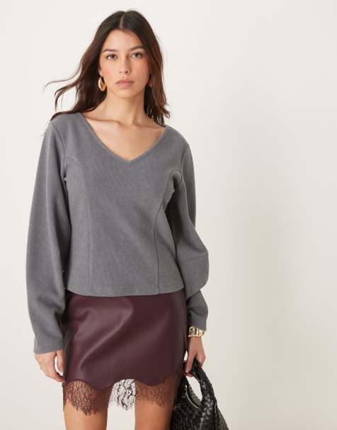 ASOS DESIGN - Top cocon brossé à col V - Gris clair - view 1