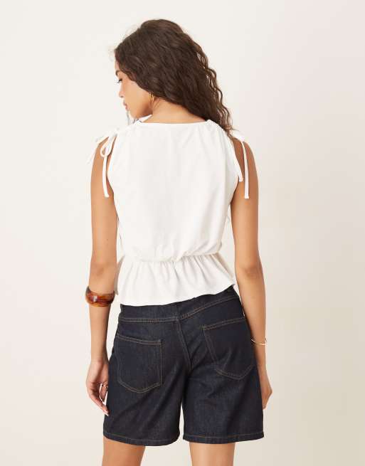 ASOS DESIGN - Top col en V à ourlet volanté - Blanc, 2 de 4