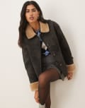 [ASOS DESIGN] ASOS DESIGN top collar borg car coat in black-No colour XS black