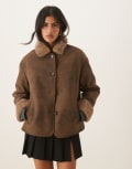 [ASOS DESIGN] ASOS DESIGN top collar borg car coat in brown M Brown