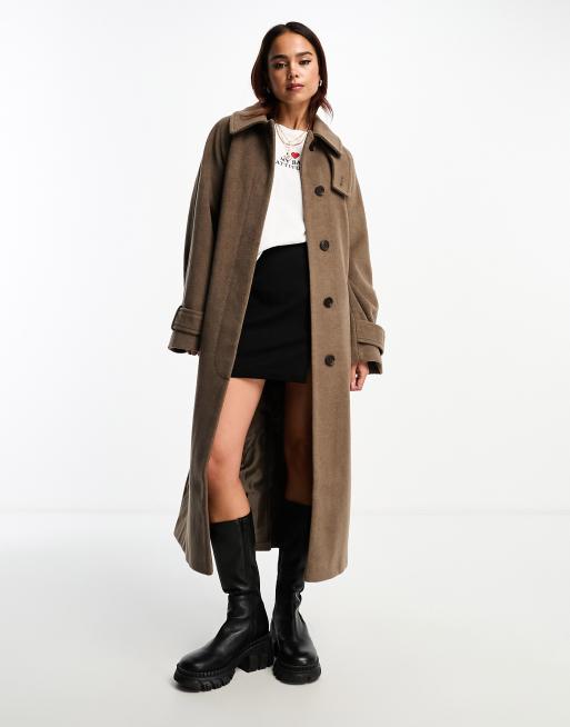 ASOS DESIGN top collar boyfriend coat in mushroom