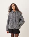 [ASOS DESIGN] ASOS DESIGN top collar brushed bomber jacket in grey-Red S grey