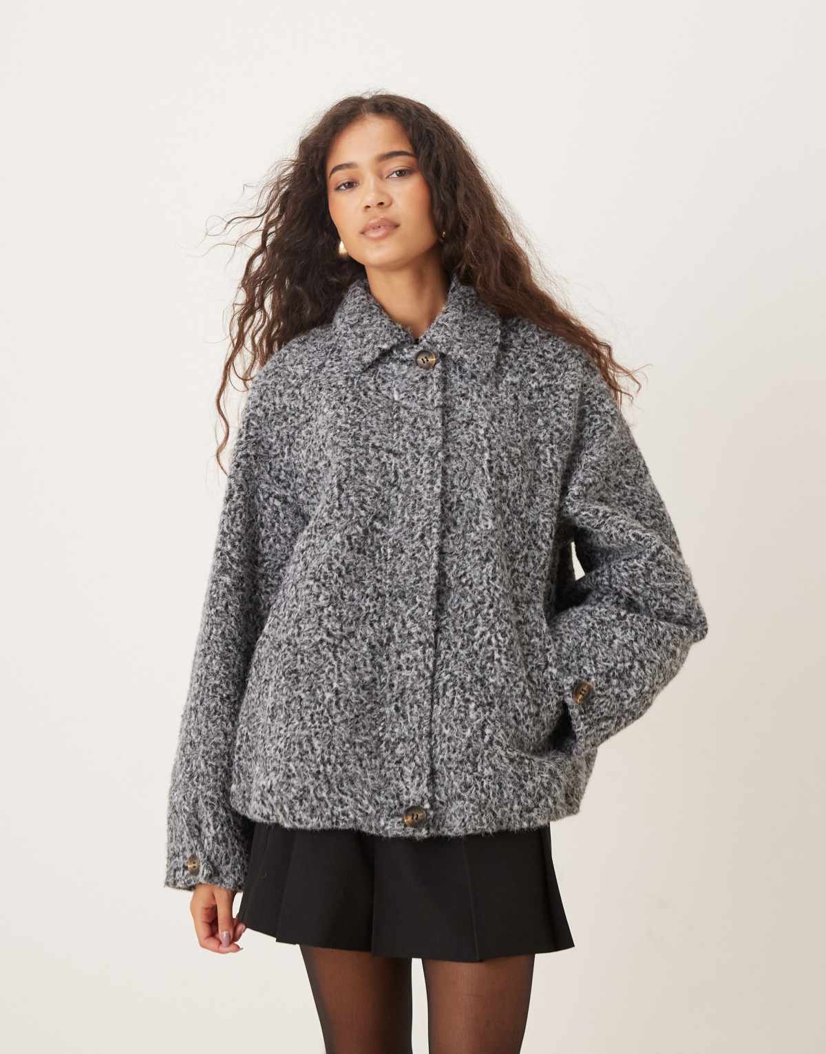ASOS DESIGN top collar brushed bomber jacket in grey