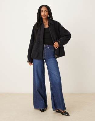 Asos Design Top Collar Brushed Bomber Jacket In Black