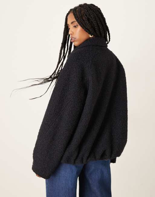 ASOS DESIGN top collar brushed bomber jacket in navy, 4 of 4