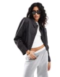 [ASOS DESIGN] ASOS DESIGN top collar cropped bomber jacket in check-Multi 6 Black & white