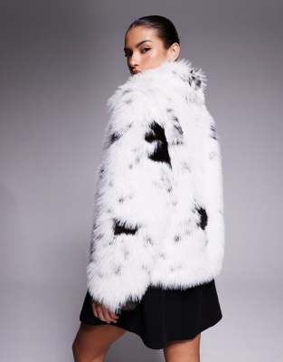Asos Design Top Collar Faux Fur Coat In Multi