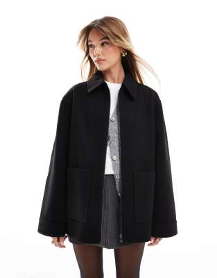 Asos Design Top Collar Harrington Jacket In Black