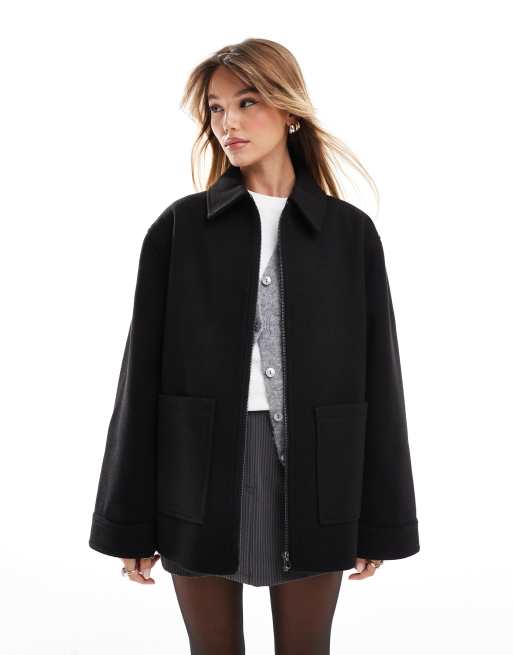 ASOS DESIGN top collar harrington jacket in black ASOS