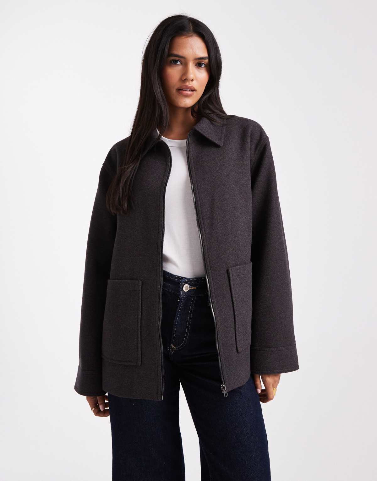 ASOS DESIGN top collar harrington jacket in charcoal