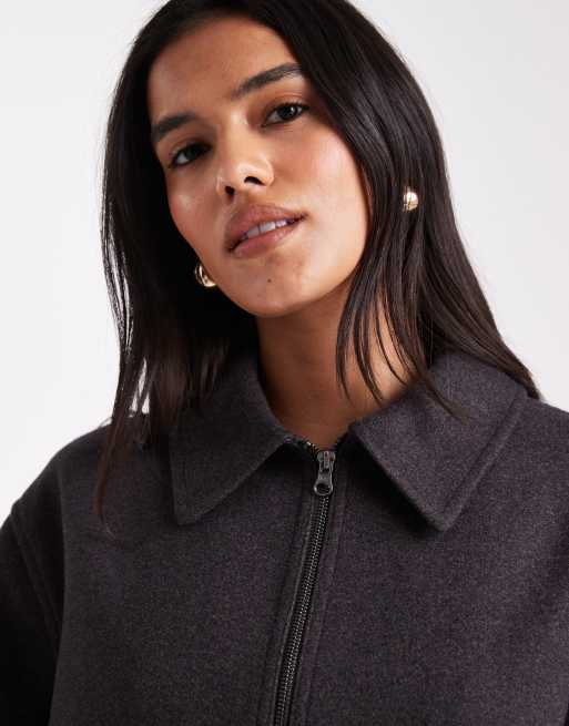 ASOS DESIGN top collar harrington jacket in charcoal, 2 of 4
